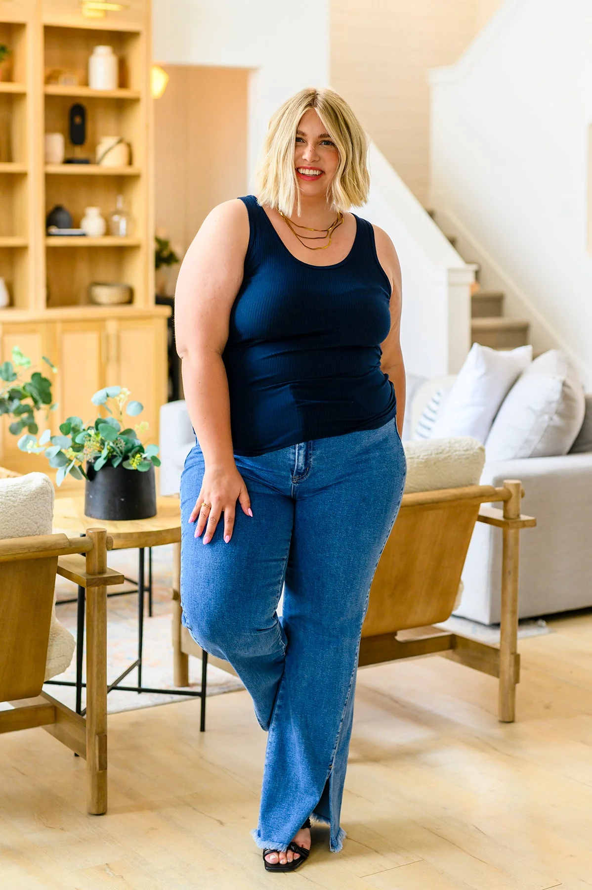 High Rise Split Hem Straight Jeans