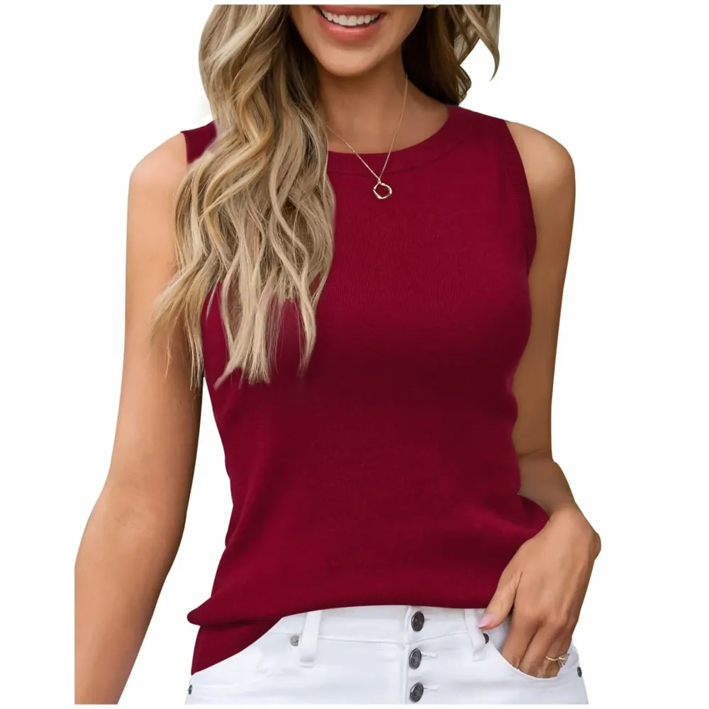 Womens Tank Tops Spring Summer Sleeveless Crew Neck Soft Sweater