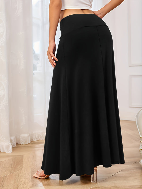Casual Solid Color Knitted A-Line Slightly Stretch Skirt