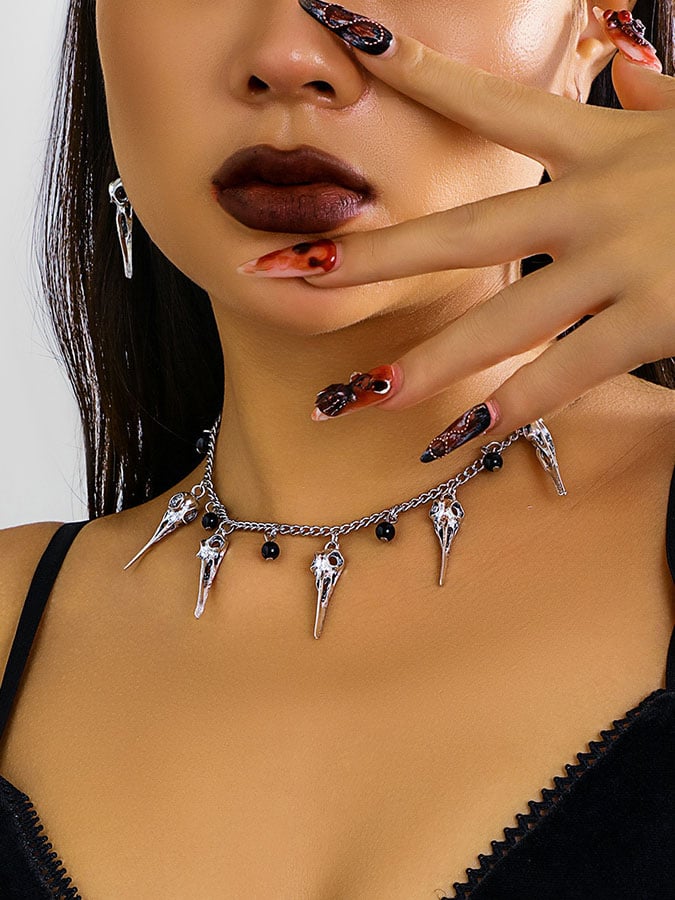 Halloween Punk Spooky Ghost Skull Necklace And Earrings