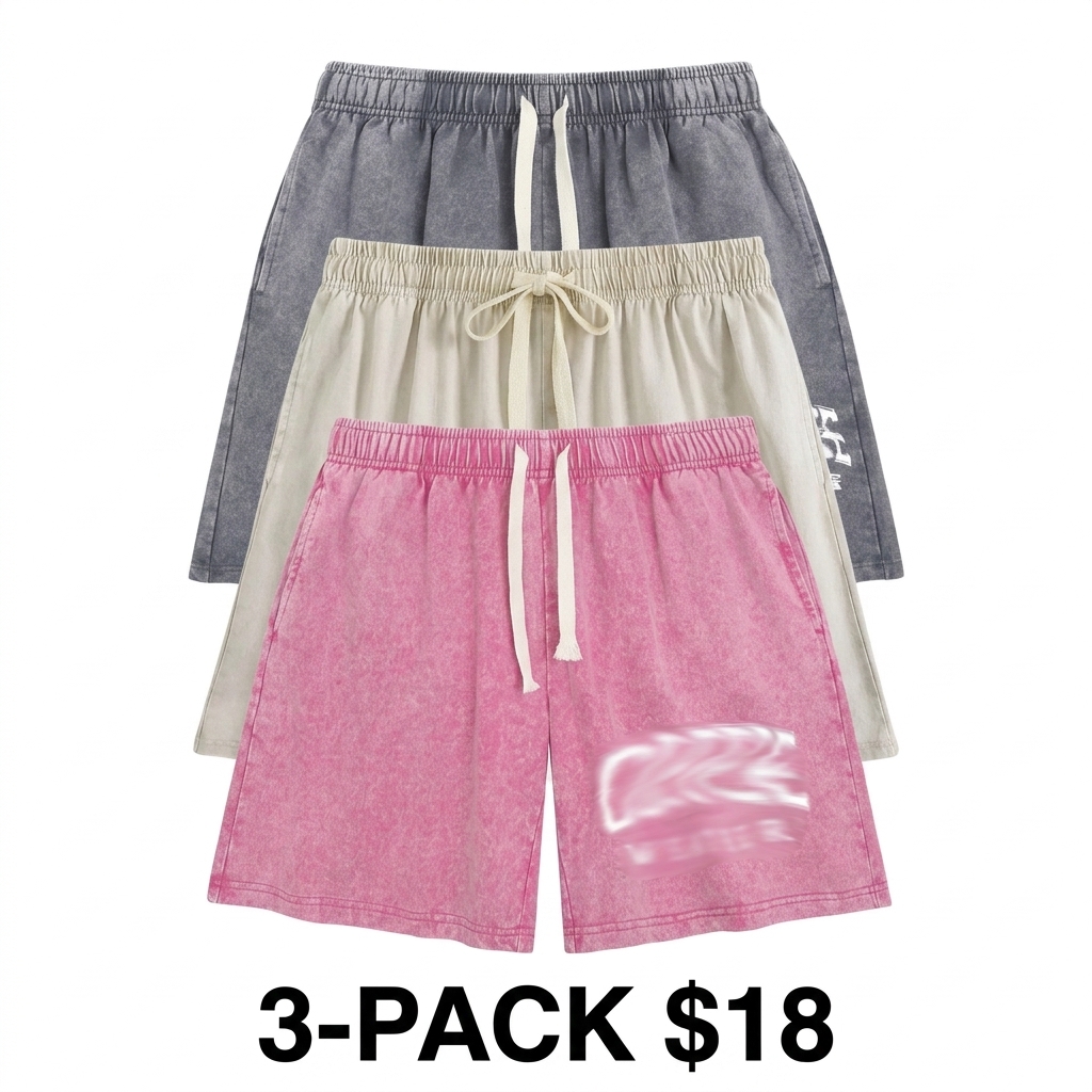 Unisex Acid Wash Graphic Sweat Shorts – Cotton Baggy Casual with Pockets