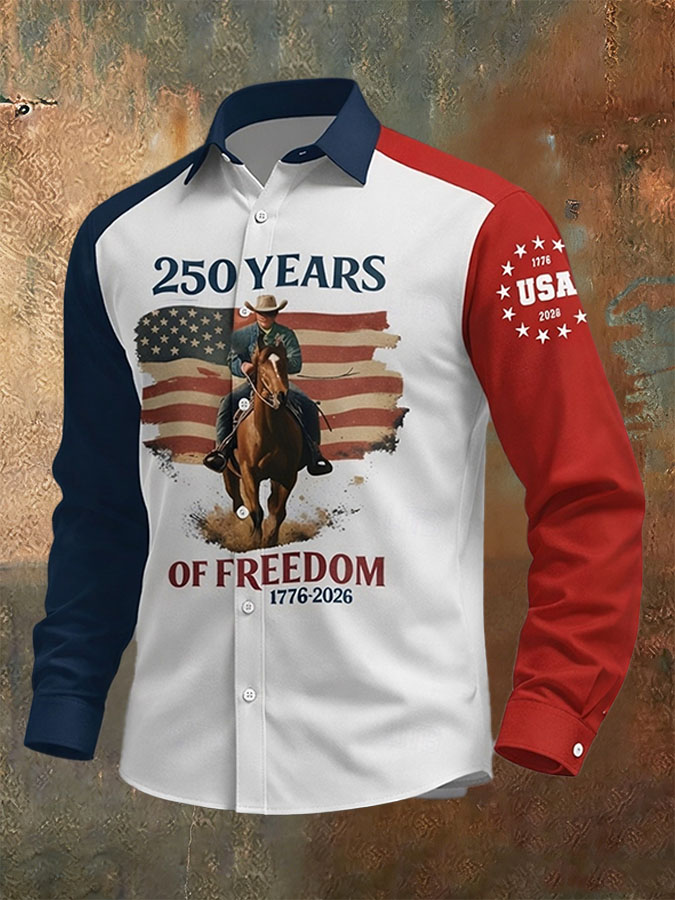 Men's Retro Independence Day Flag Printed Casual Shirt