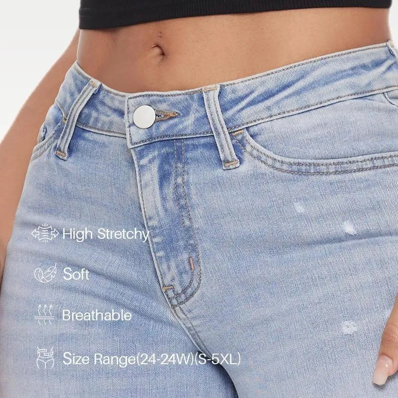 Jeans for Women Mid-Low Rise Stretch Baggy