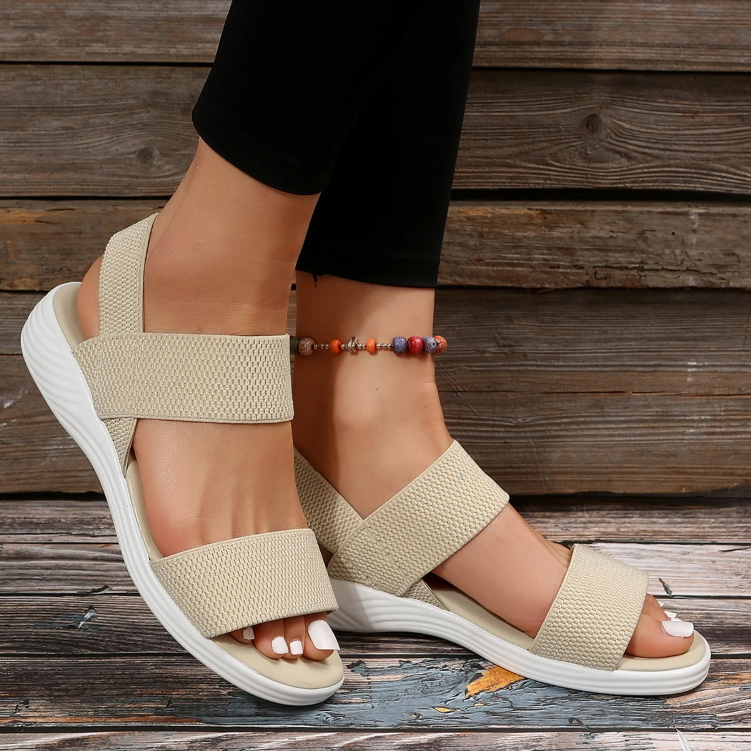 Rubber Open Toe Low Heel Sandals (multiple color options)