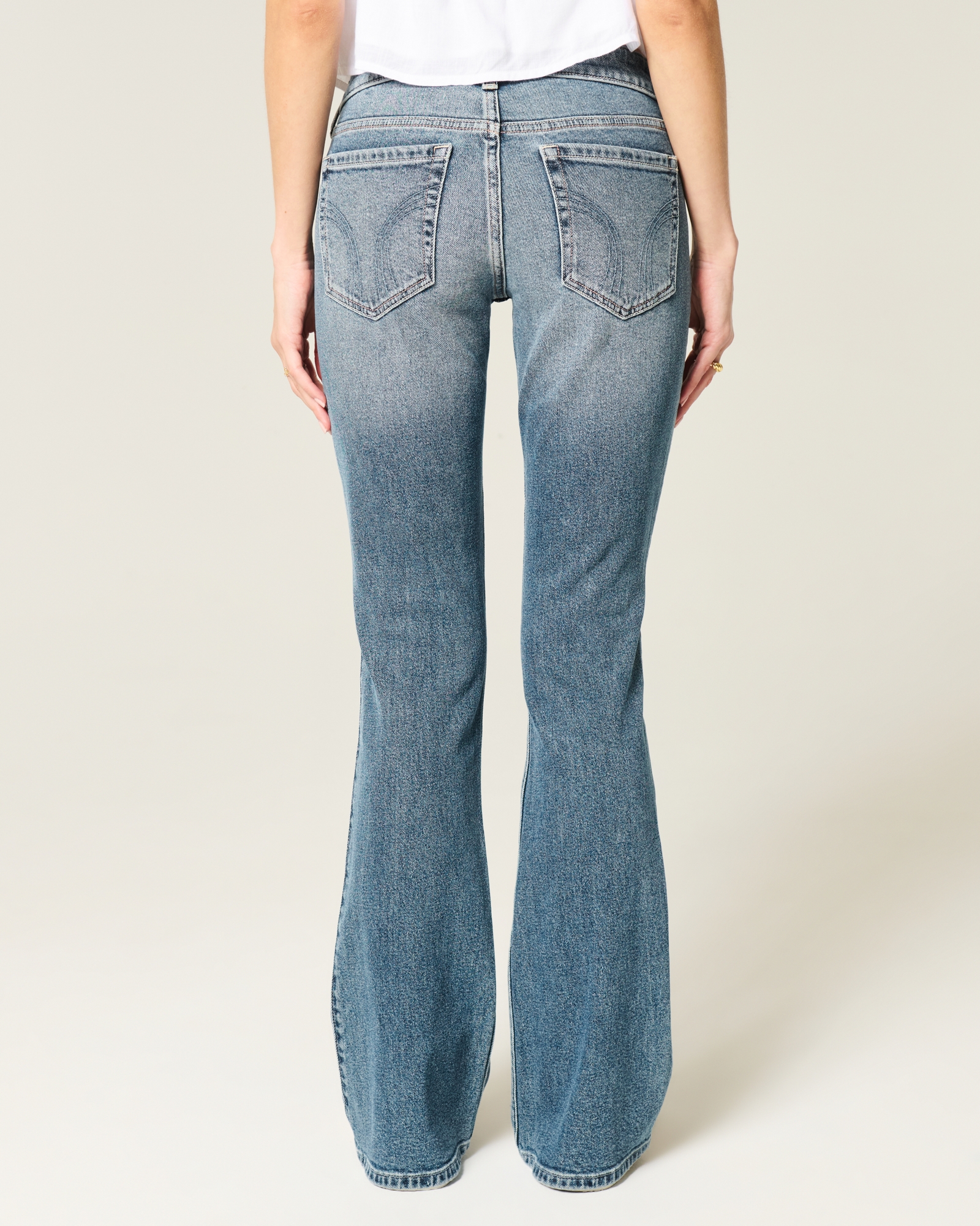 Low-Rise Dark Wash Embroidered Bootcut Jeans