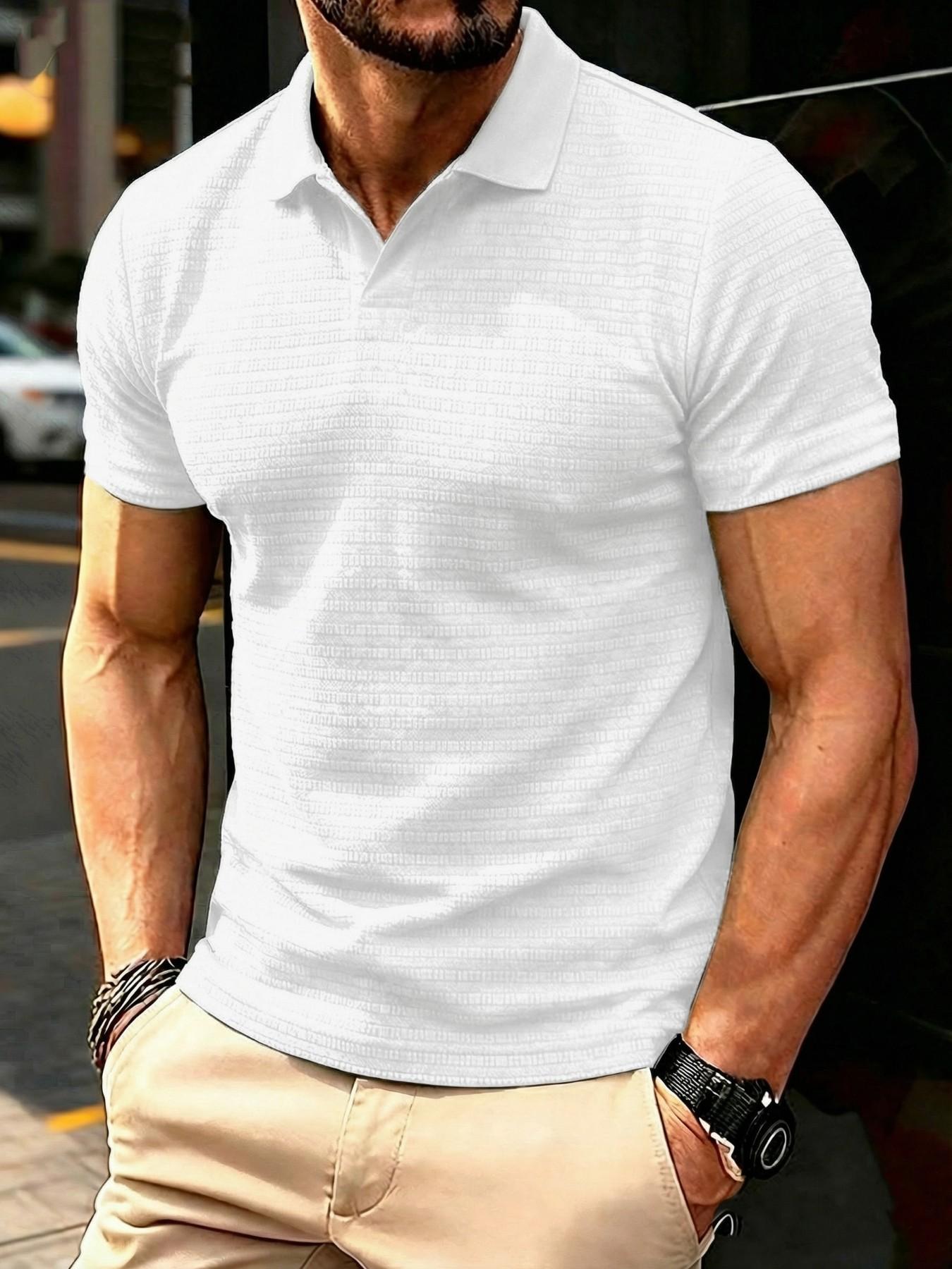 Men's Solid-Color Jacquard Knit Polo Shirt