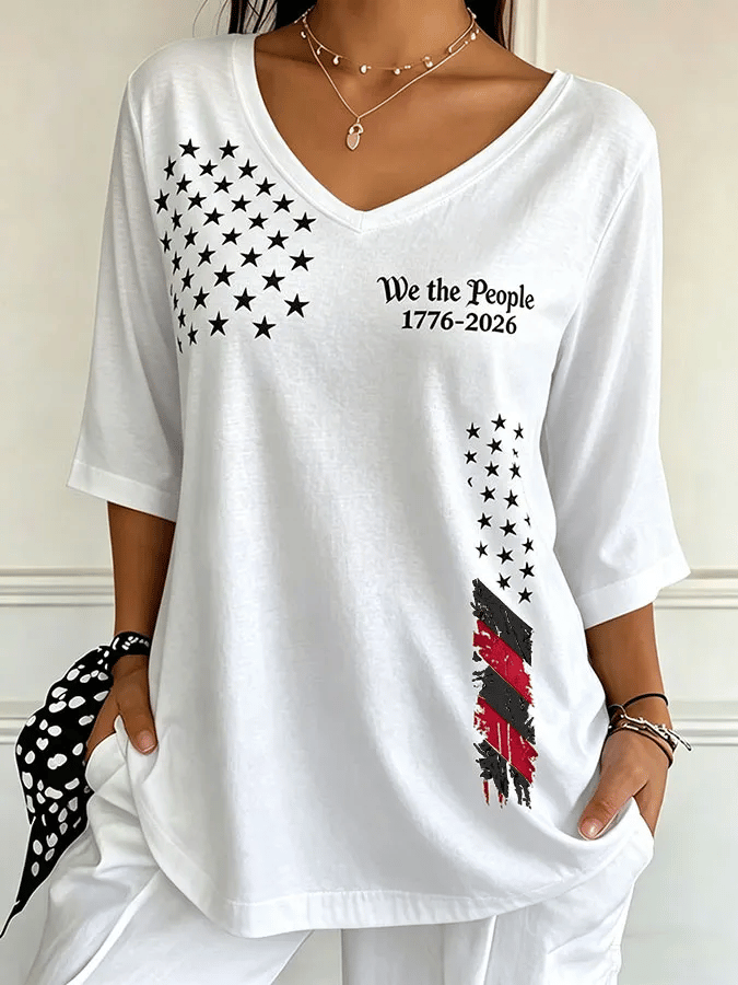 Women's Retro  Independence Day We The People 1776-2026  Print T-Shirt