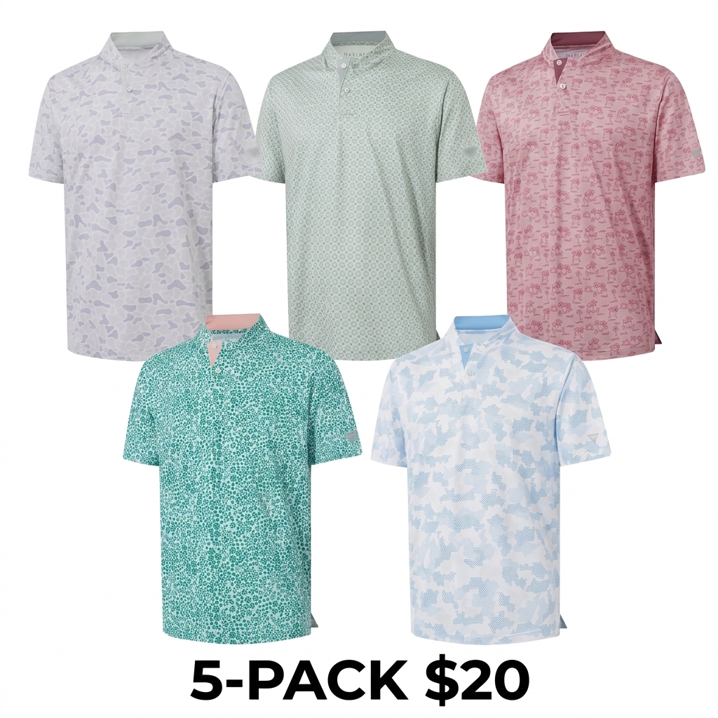 Men's Collarless Performance Golf Shirt – Dry Fit Stretch Henley with Printed Design