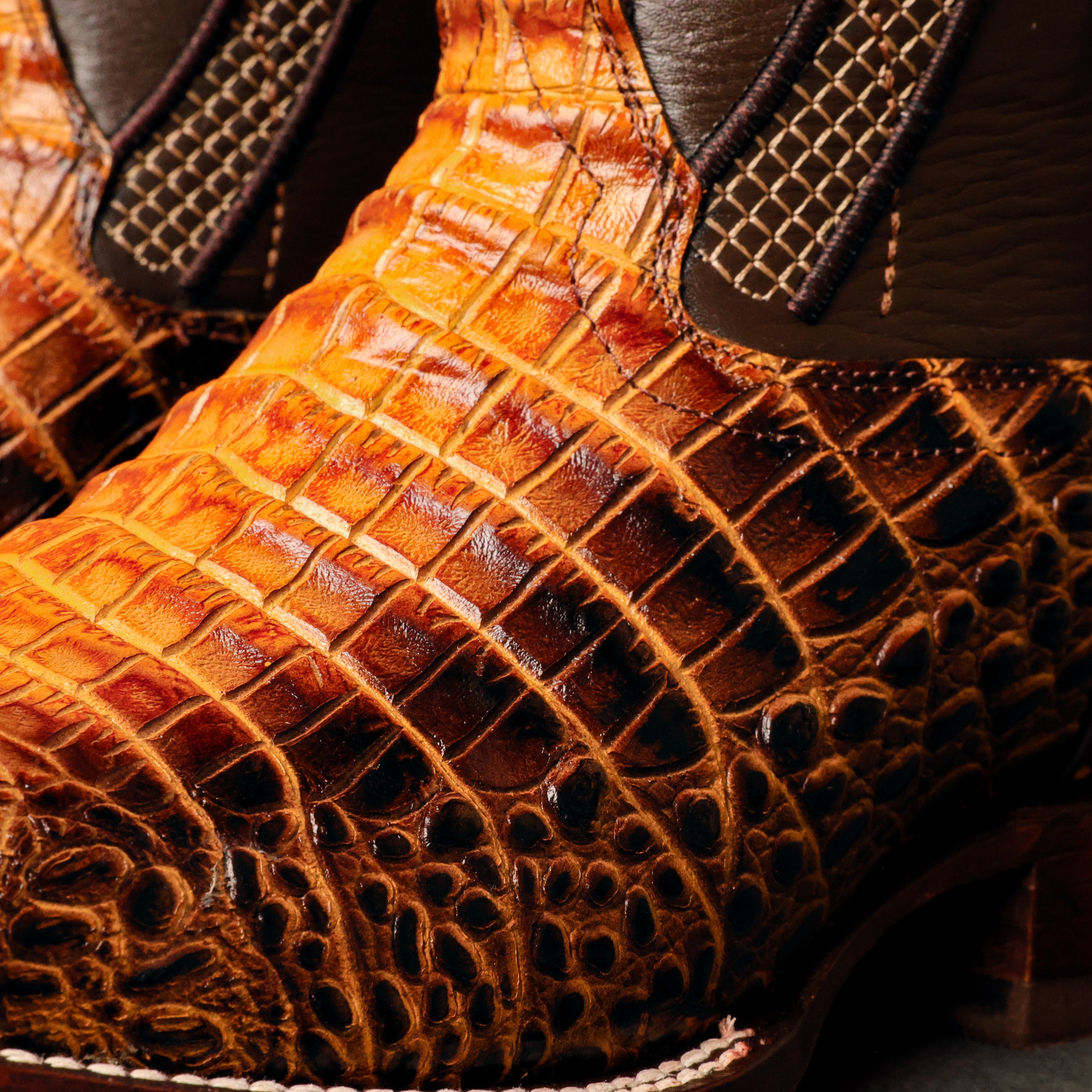 Two-Tone Caiman Belly Leather Boots - Square Toe