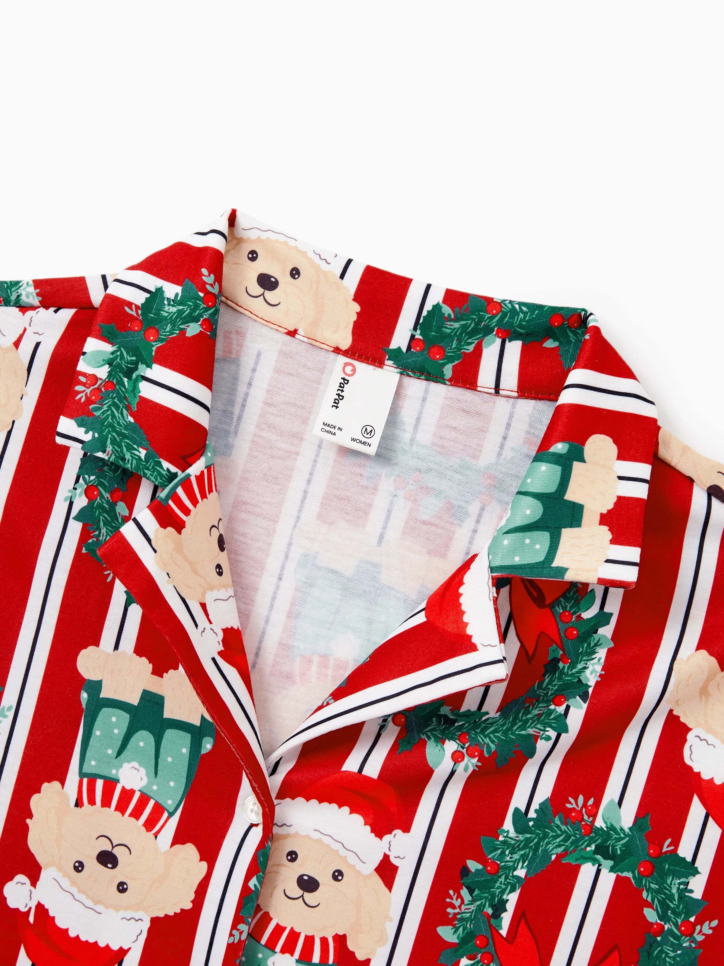 Christmas Matching Family Pajamas Set Christmas Doggy Print Red PJS Red