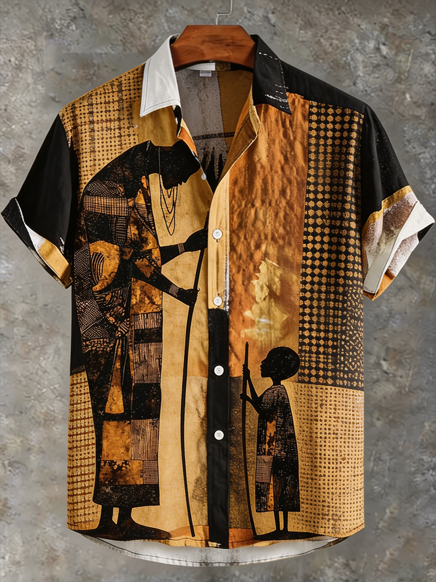 Abstract African Tribal Geometric Art Print Casual 100% Cotton Shirt