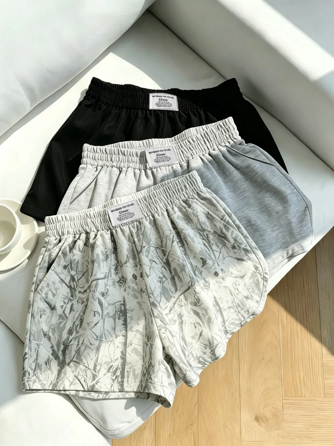 Women's Casual Loose Fit Baggy Shorts, Elastic Waist Camo Print and Solid Color, Summer All-Season Versatile Pants, 3 Piece Set