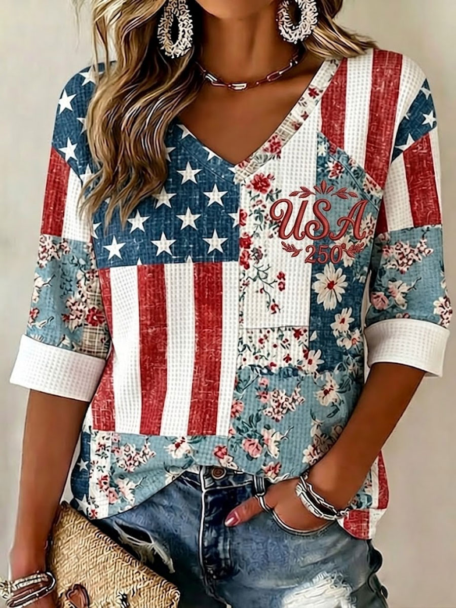 Women'S 250 Years Art Print V Neck Top