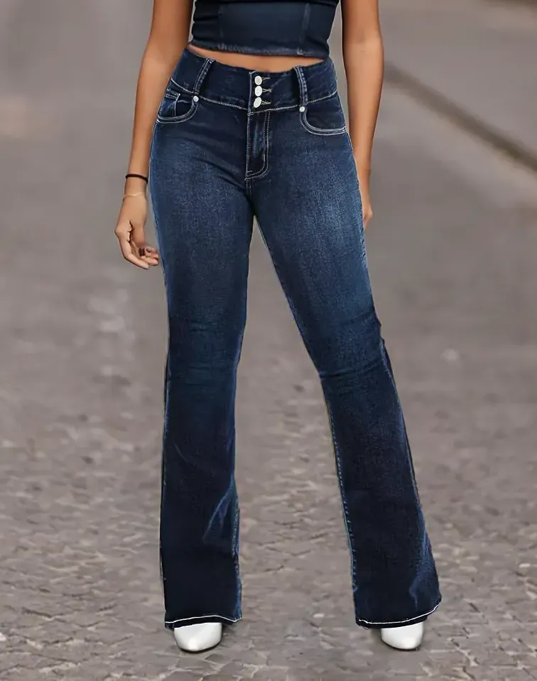 🔥Final Day Clearance!🛒Wash Rhinestone Decor High Rise Button Up Bootcut Jeans-⏰7-Packs Only $25.98