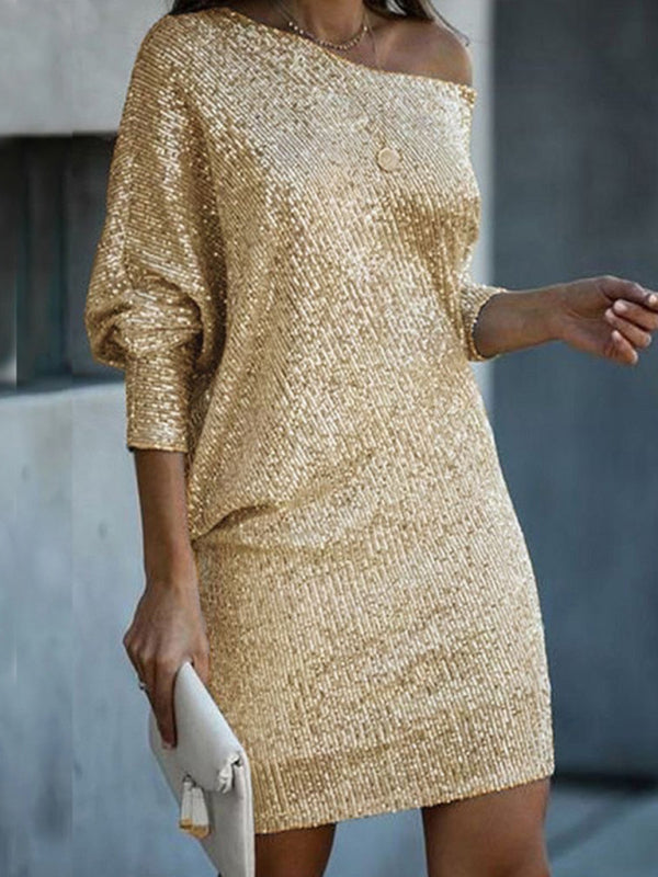 Midi Skirt Oblique Shoulder Sequin Dress Dress Skirt
