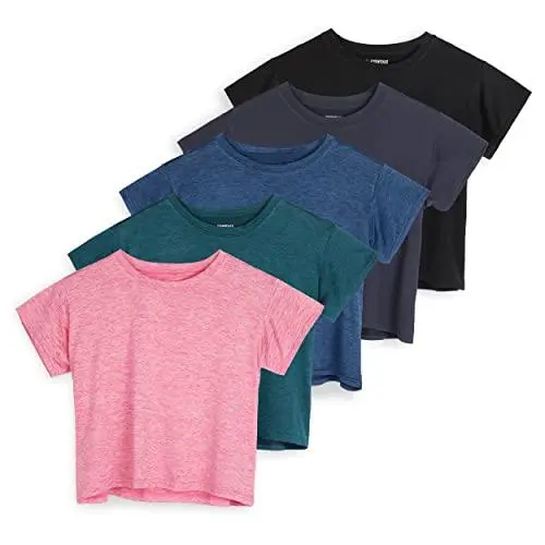Women's Quick-Drying Cropped Top — Short-Sleeve, Crew Neck, Stretchy Athletic T-Shirt (Plus Sizes Available)