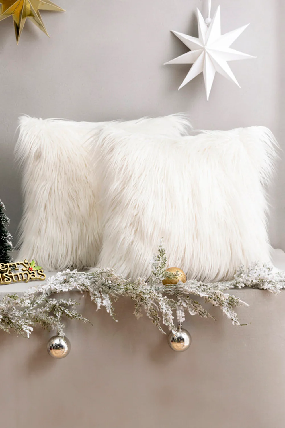 White Long Faux Fur Square Decor Pillow Case