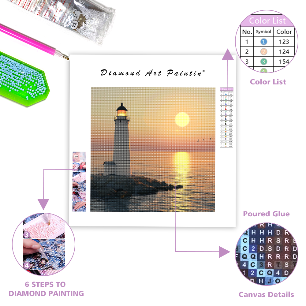 Lighthouse Sunset View - Diamond Painting