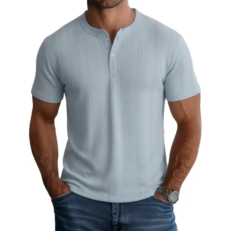 Men’s Textured Henley T-Shirt Short Sleeve Casual Top – Lightweight Breathable Summer Shirt