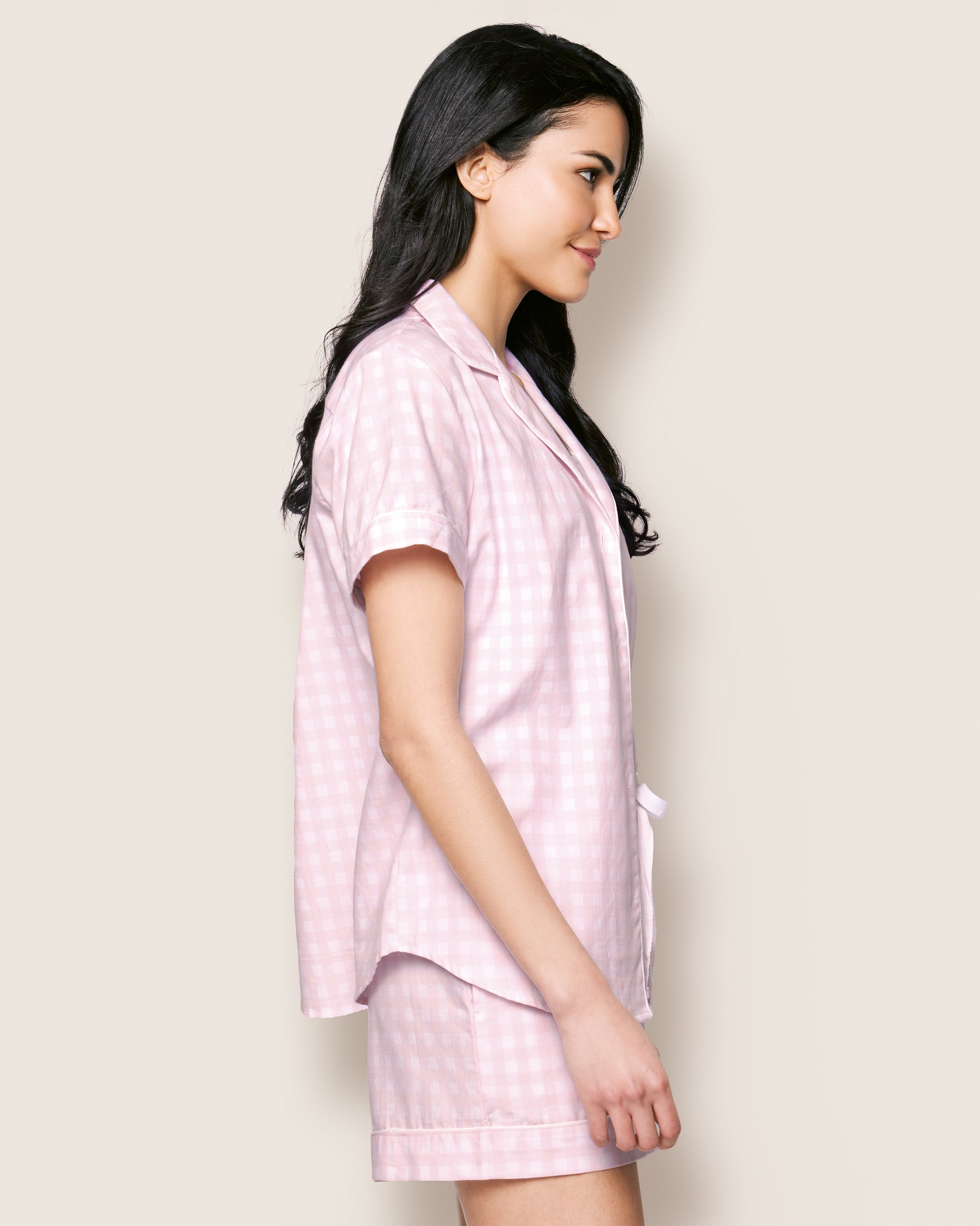 Women's Twill Pajama Short Set in Pink Gingham