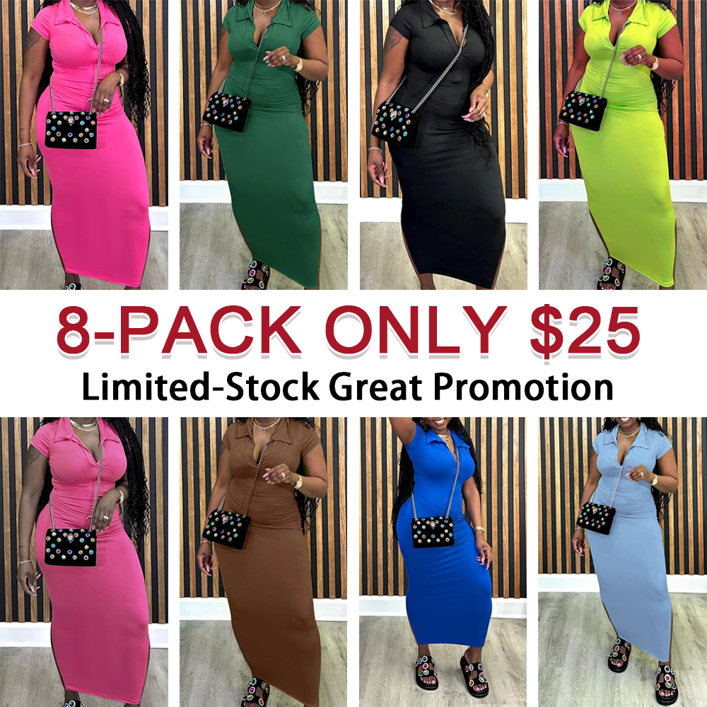 Women's Plain Collar Bodycon Dress, Solid Color Short Sleeve Long Dress, Ladies Clothes for All Seasons