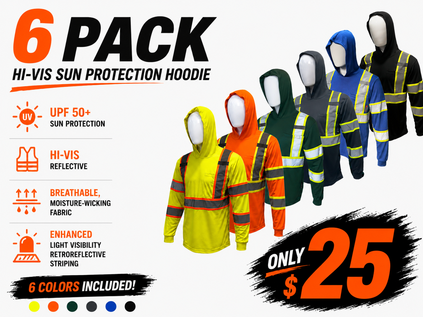 5-Pack High-Visibility Hooded Safety Shirts