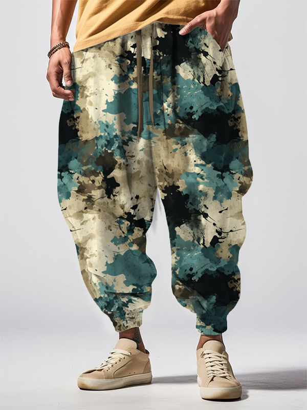 Men's Western Outdoor Tie Dye Floral Print Loose Drawstring Waist Sweatpants