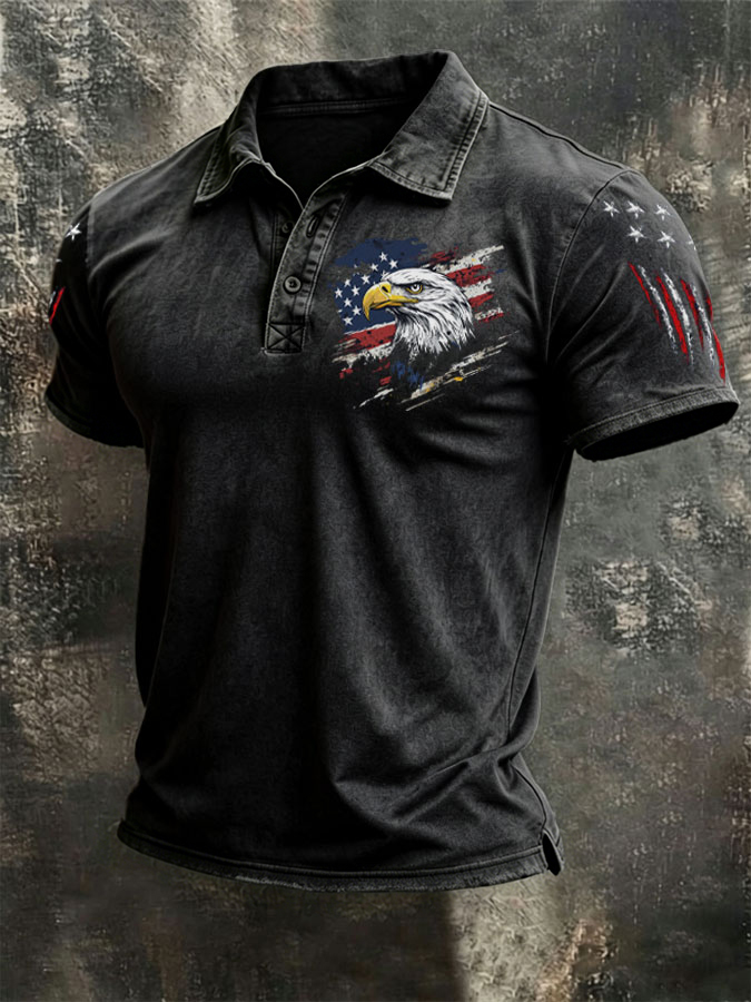 Men'S American Flag Print Casual Polo Shirt