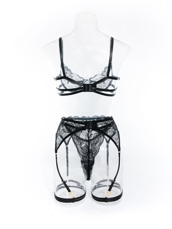 Lace Jewel-Embellished Underwire Garter Lingerie