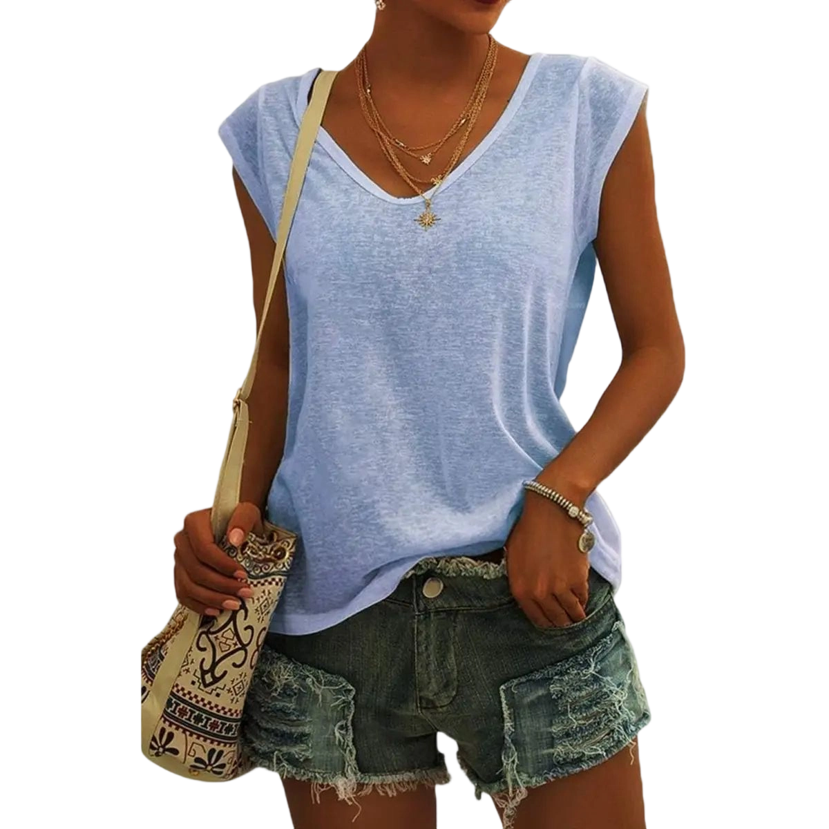 Womens Cap Sleeve Tops V Neck Loose Fit Tshirts Spring Summer Casual Basic Tees