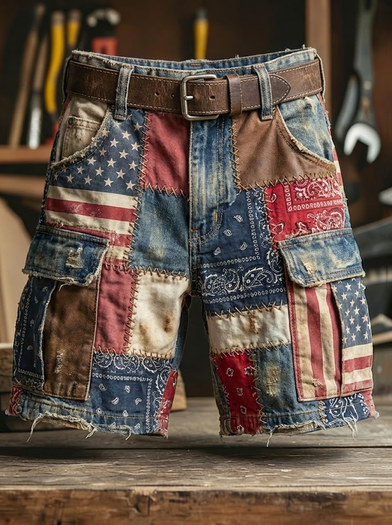 Men's Independence Day Paisley Geometry Print Cargo Shorts