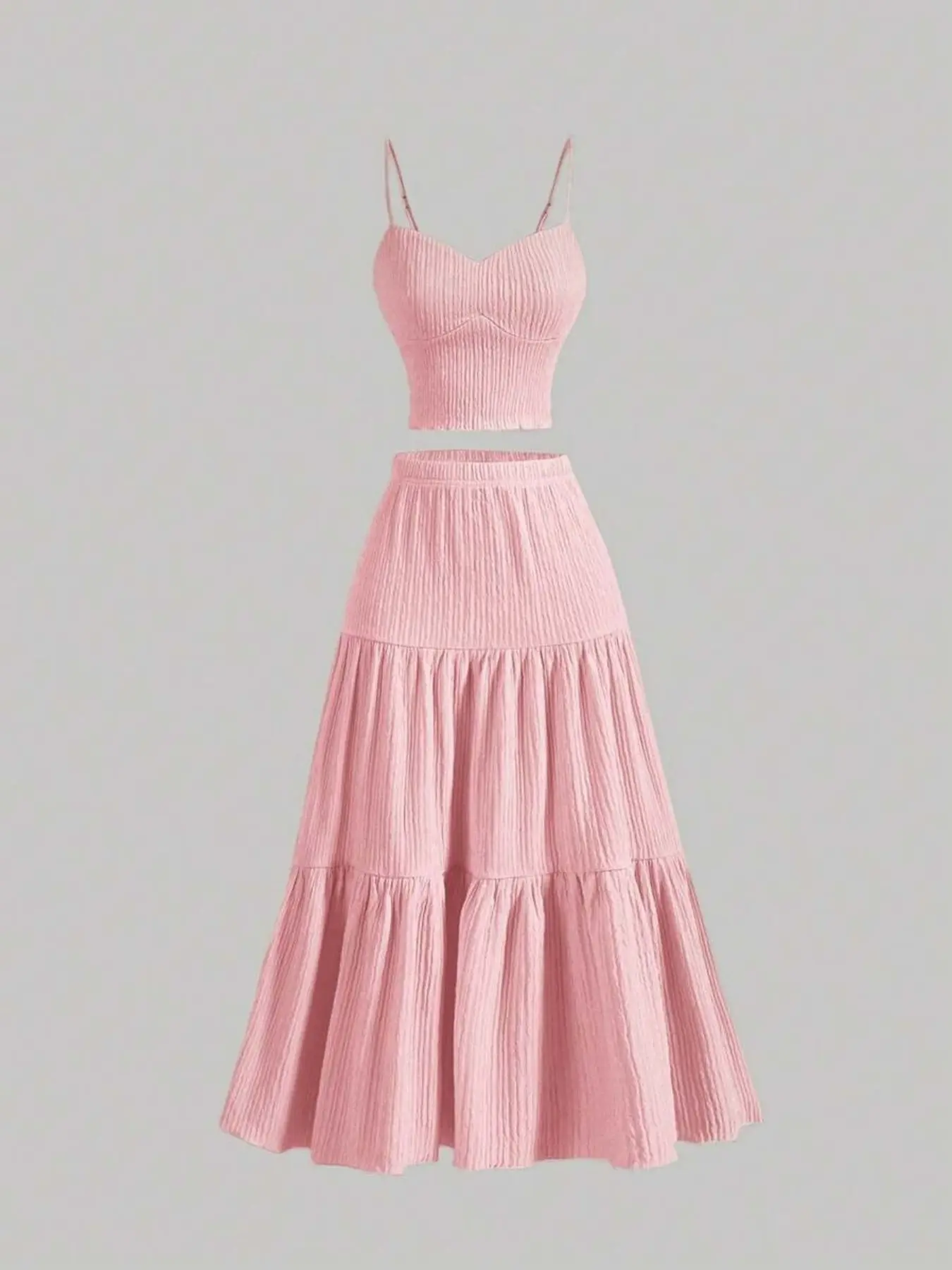 Women's Solid-Color Woven Cropped Camisole and A-Line Skirt Two-Piece Set