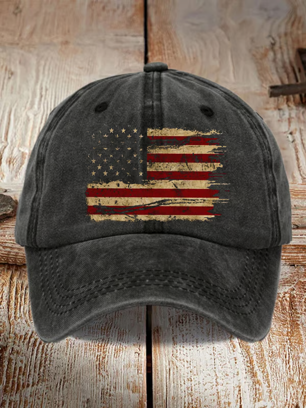 Unisex Distressed Washed Cotton Print Hat