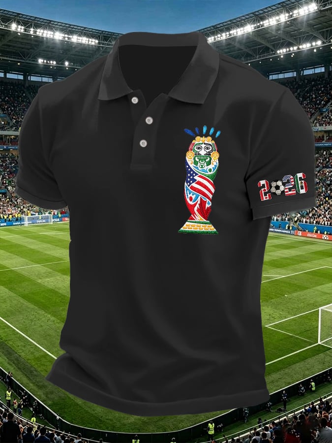 Men's Retro 2026 Soccer Mexico United States Canada Printed Polo Shirt