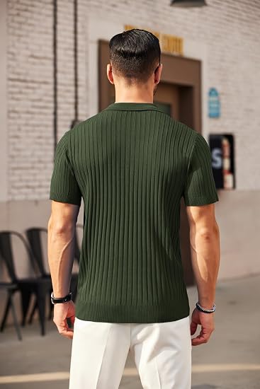 Men's Knit Polo Shirts Short Sleeve Ribbed Knitted Shirt Summer Lightweight Casual Golf Shirts