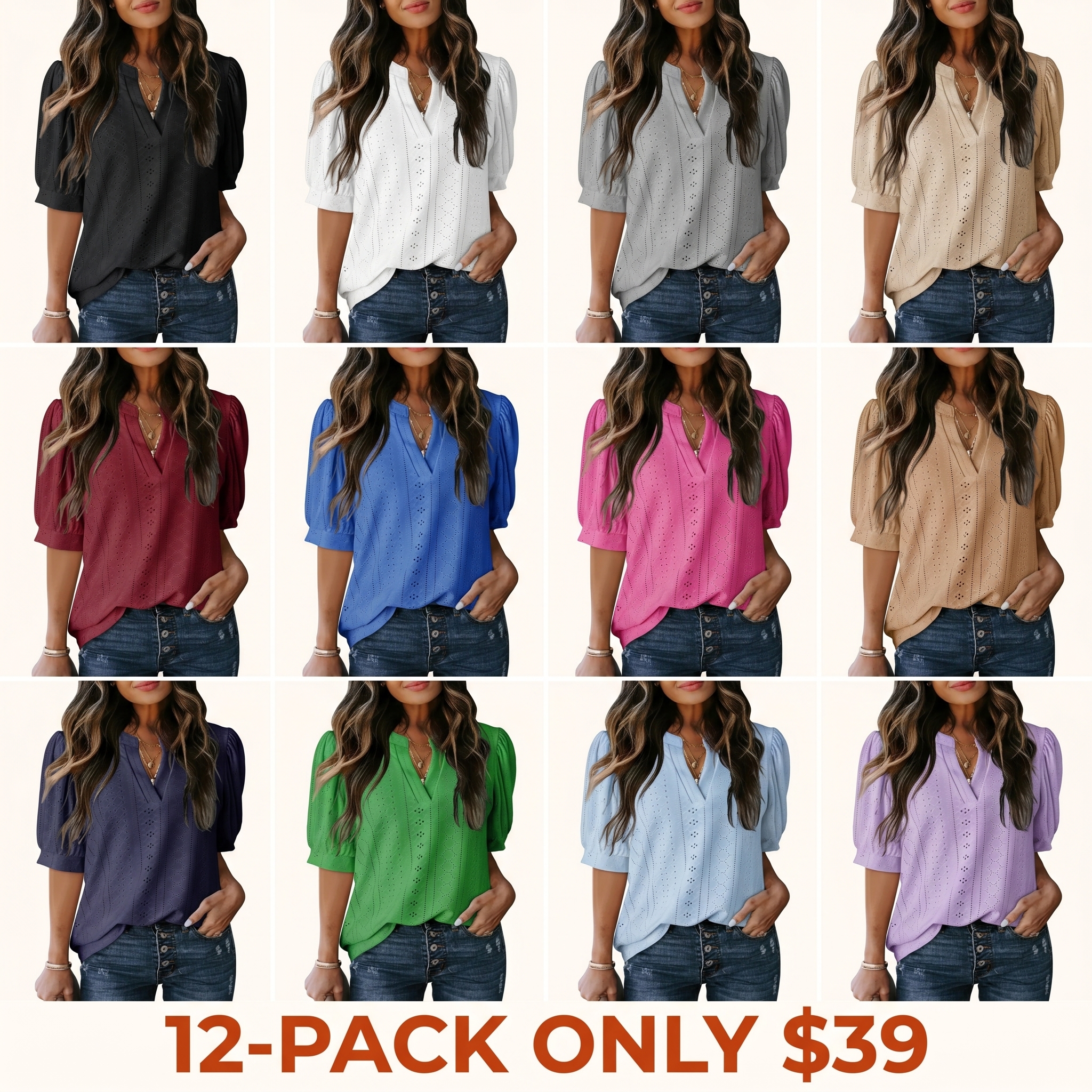 Women's Summer Business Casual Blouses V Neck Short Sleeve Shirts Hollow Out Cute Lace Tops Loose Fit Breathable Fabric