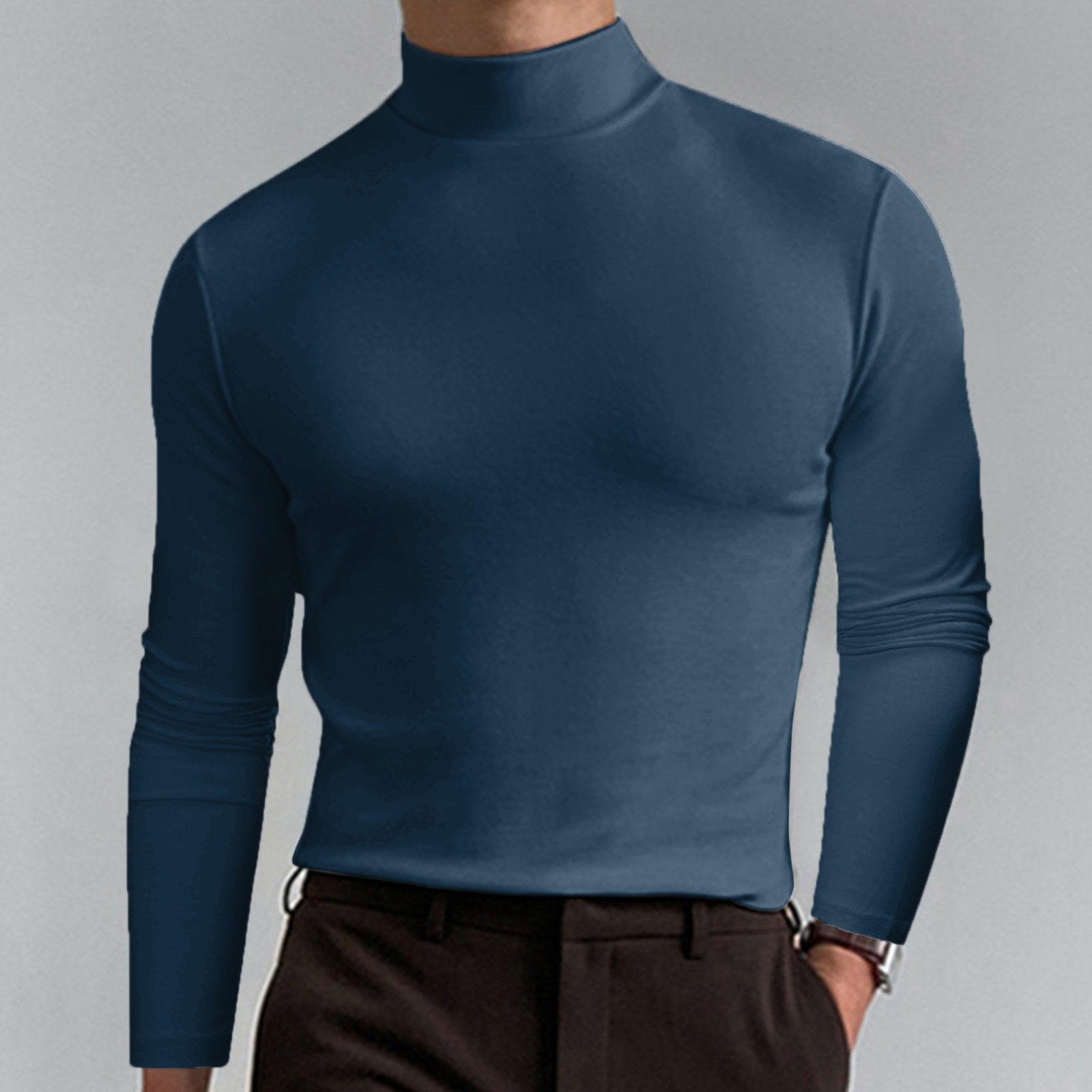 ✨ Men's High Neck Slim Fit T-Shirt - Stretchy & Breathable Fabric, Modern Style for Gym or Casual Wear 🏃‍♂️📦