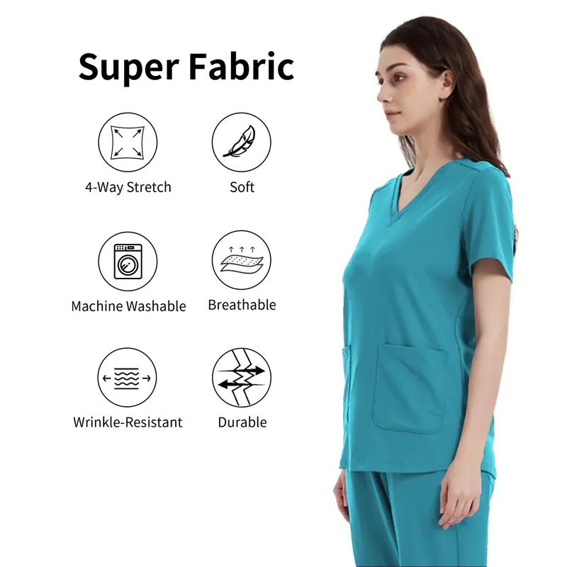 Women's Yoga-Style Medical Top — V-Neck, Double Pockets, Soft, Comfortable, and High-Stretch