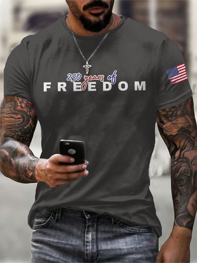 Men'S Casual Cotton And Linen Round Neck Printed T-Shirt