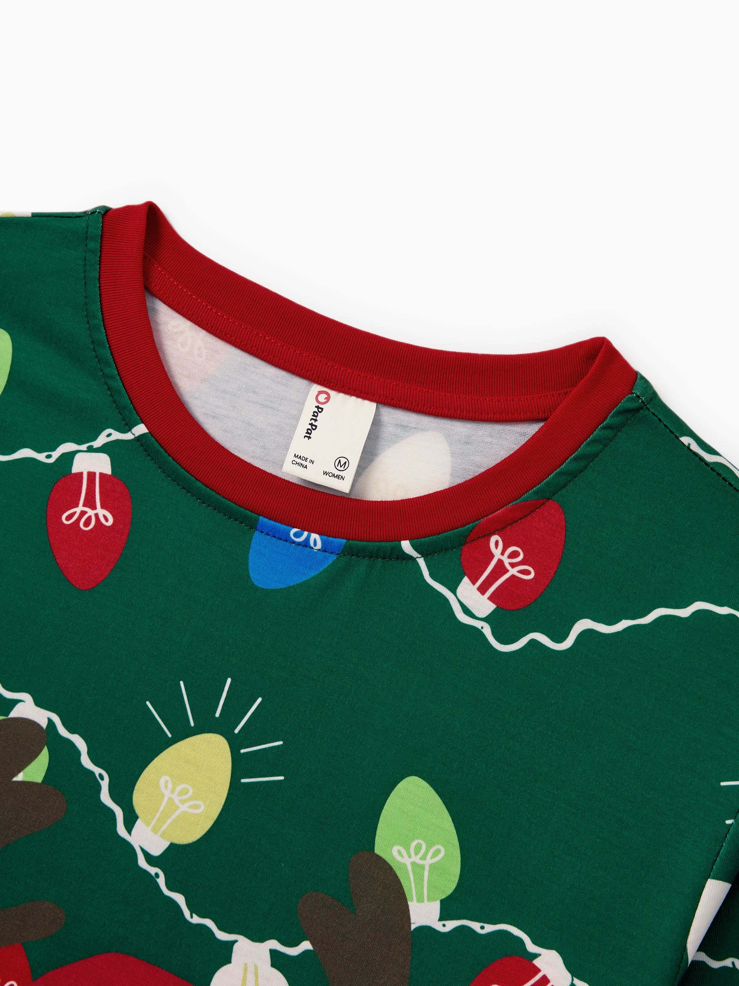 Christmas Matching Family Pajamas Set Reindeer Green Print PJS with Christmas Socks Green