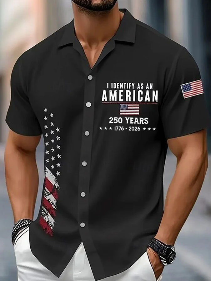 America 250th Anniversary Distressed Gradient Short Sleeve Button Up Shirt