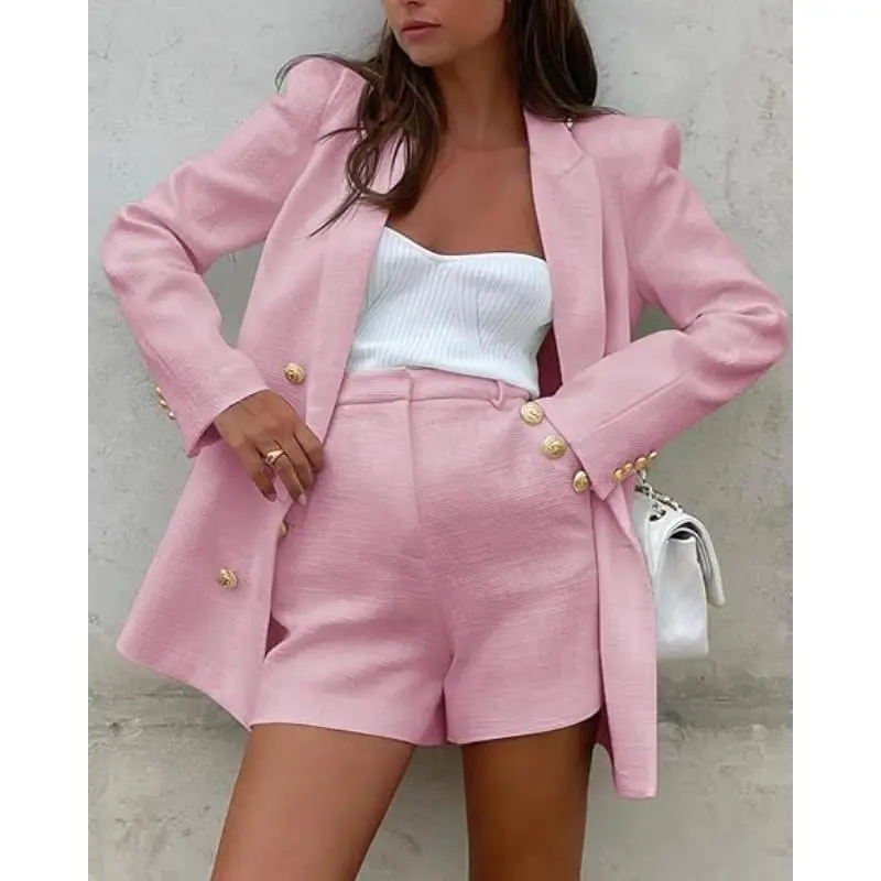Women's 2 Piece Tweed Blazer Shorts Set