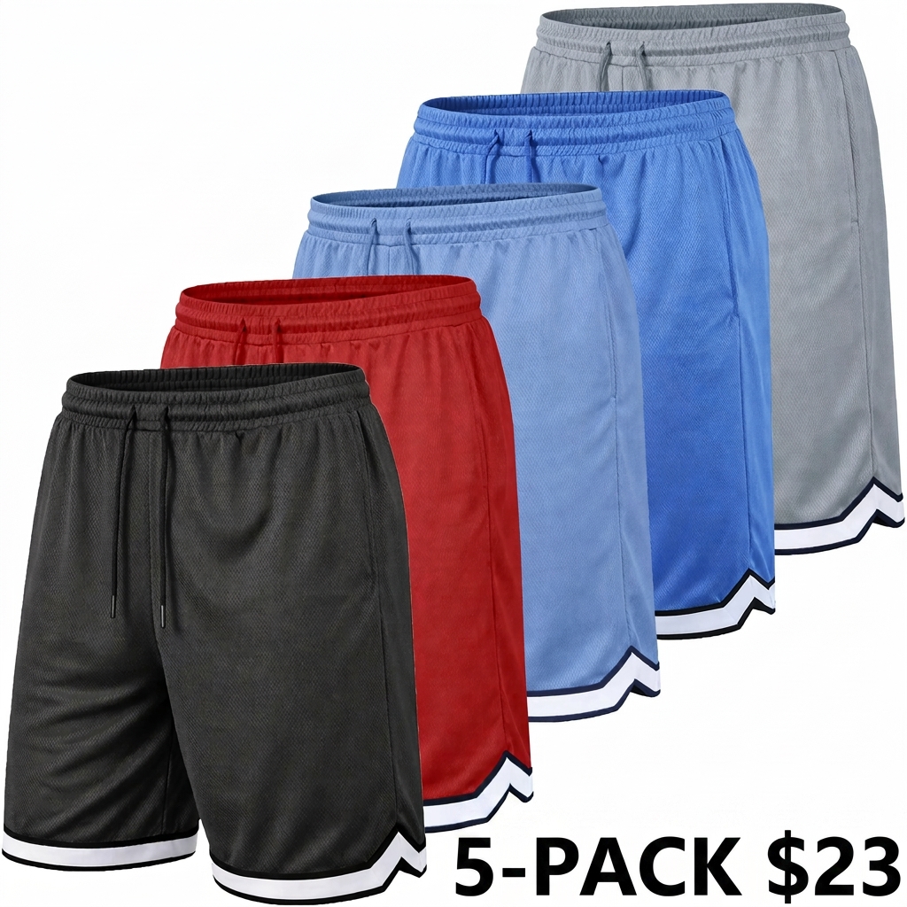 Men's 5-Pack Moisture Wicking Mesh Shorts – Active Performance Athletic Bottoms