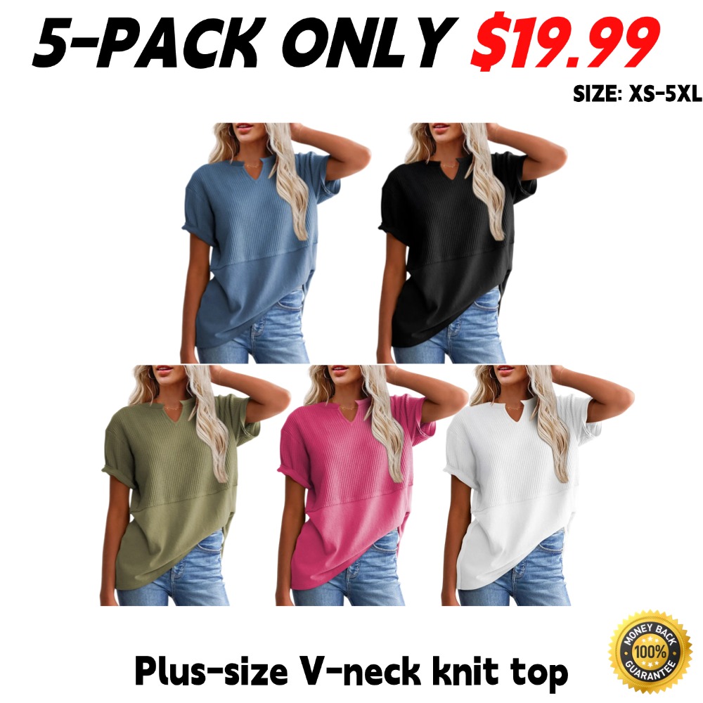 Women's Plus-Size V-Neck Short-Sleeve Knit Top