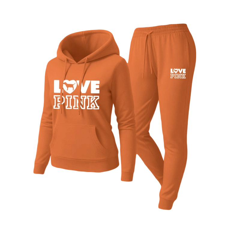 Women's pink letter print sweatshirt and pants set