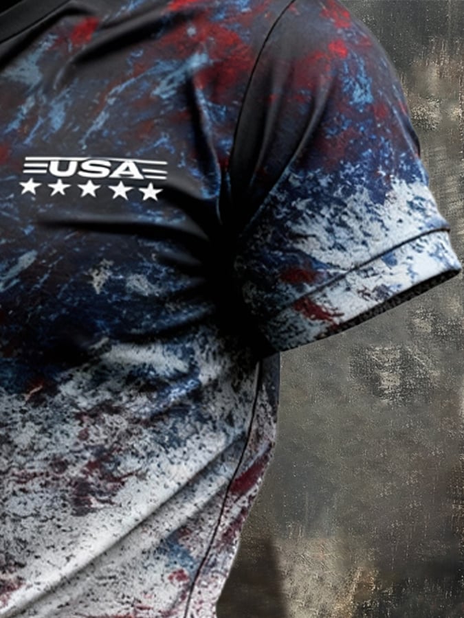 Men's Retro Patriot Camouflage Patchwork T-shirt