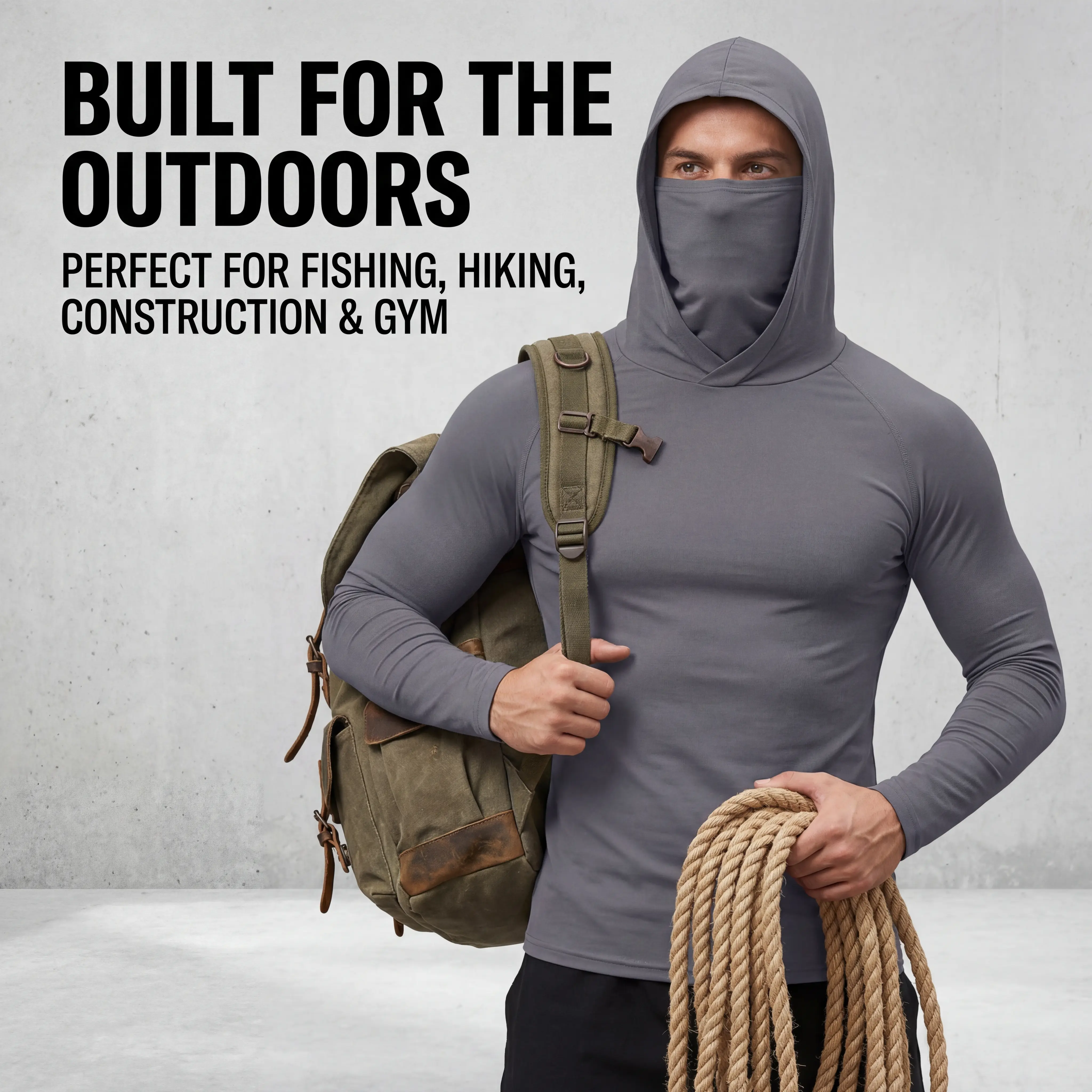 Men's Outdoor Work Sun Protection Clothing With Sun-Blocking Hoodie