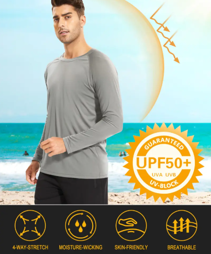 Men's UPF 50+ Long Sleeves Shirts Quick Dry Lightweight Summer Sportswear Tops