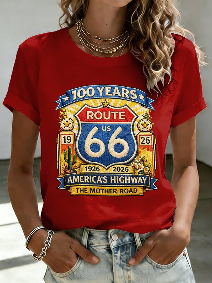 Women's Route 66 Centennial Print Casual T-shirt