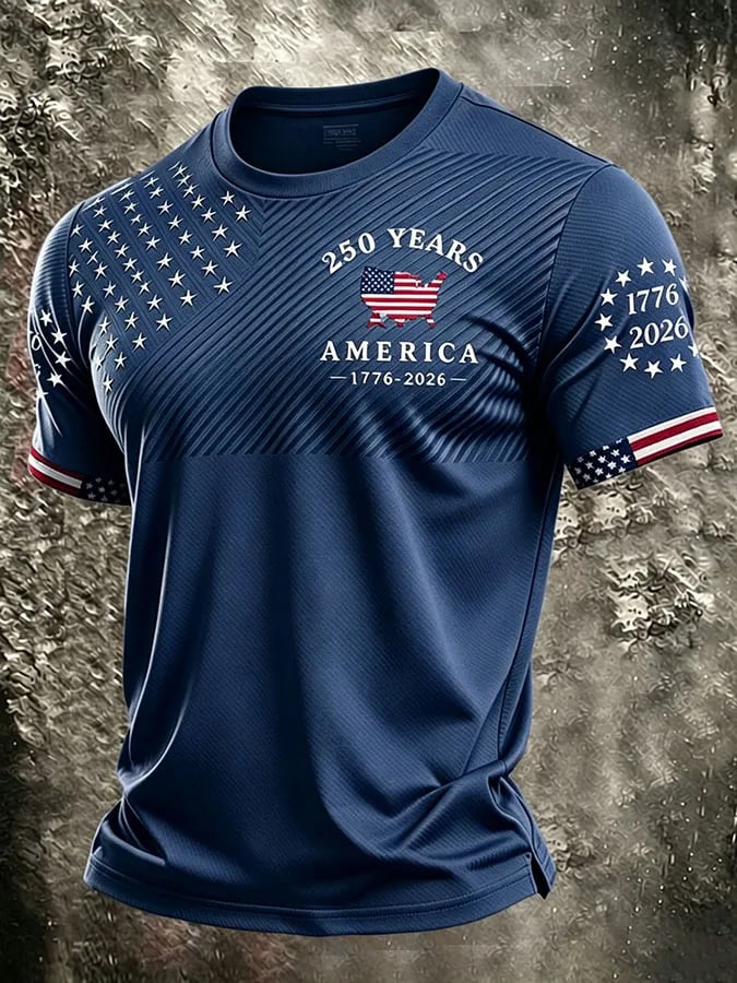 Men's Retro Independence Day Patriot Crew Neck T-Shirt